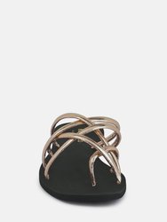 Sweetin Rose Gold Strappy Flat Slip On Sandals