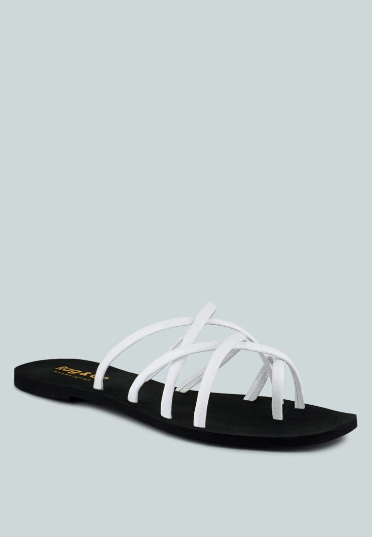 Sweetin White Strappy Flat Slip On Sandals - White