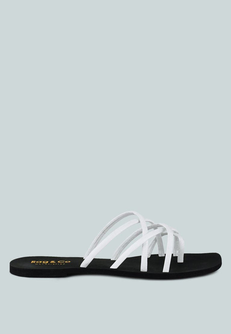Sweetin White Strappy Flat Slip On Sandals
