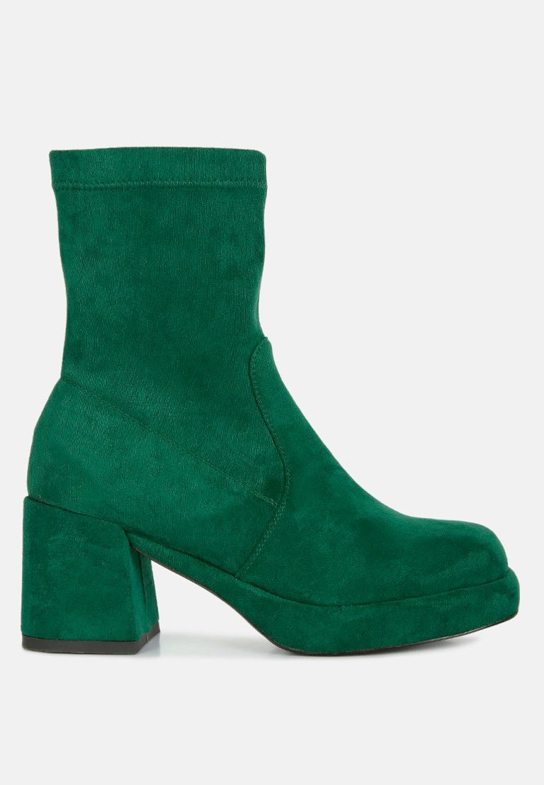 Two Cubes Dark Green Stretch Suede Ankle Boots