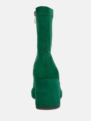 Two Cubes Dark Green Stretch Suede Ankle Boots