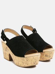 Vendela Leather Slingback Platform Sandal in Black - Black