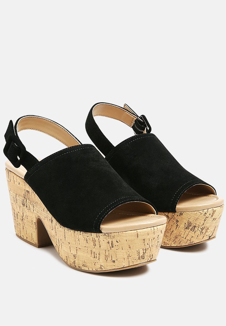 Vendela Leather Slingback Platform Sandal in Black - Black