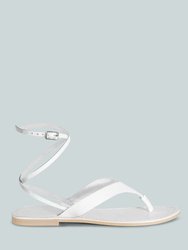 Wrapup Tie around White Flat Sandals