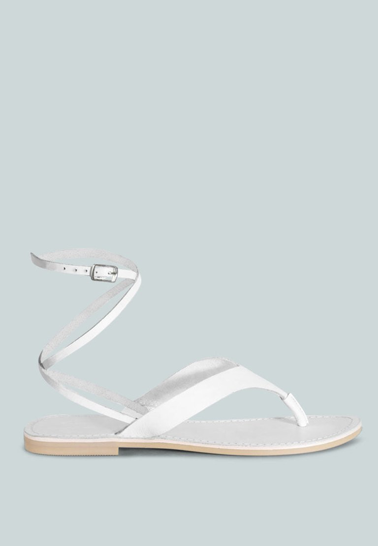 Wrapup Tie around White Flat Sandals