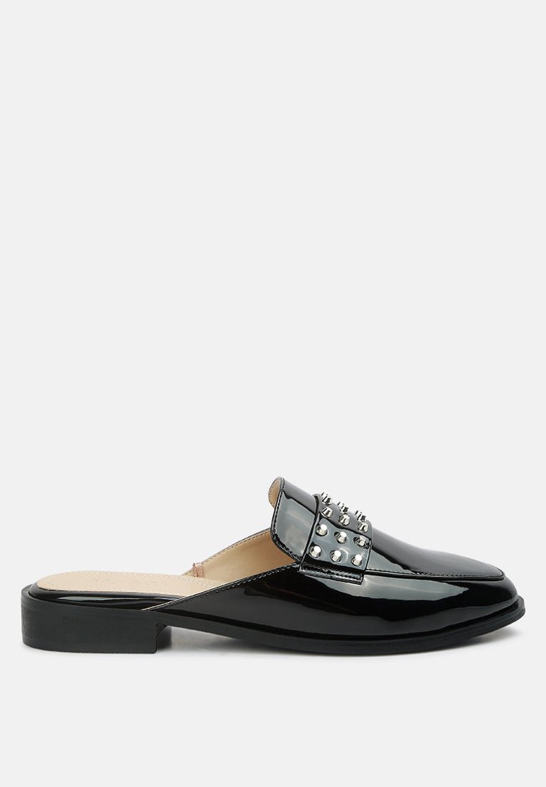 Yashta Black Patent Studded Flat Mules