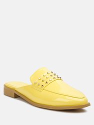 Yashta Yellow Patent Studded Flat Mules - Yellow