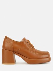 Zaila Leather Block Heel Oxfords In Tan - Tan
