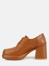 Zaila Leather Block Heel Oxfords In Tan