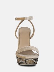 Zircon Beige Rhinestone Patterned High Heel Sandals