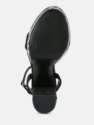 Zircon Black Rhinestone Patterned High Heel Sandals