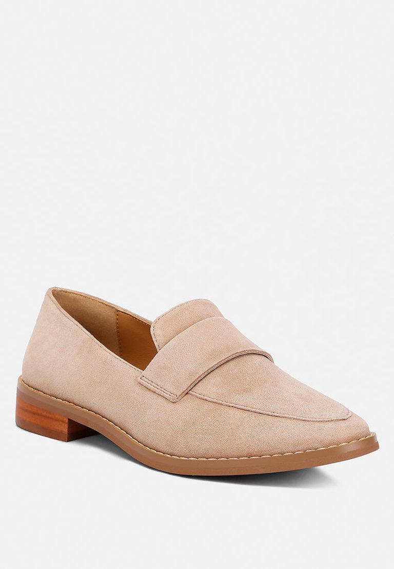 Zofia Nude Suede Penny Loafers - Nude