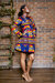 Blue Tribal Print Trench Coat Dress