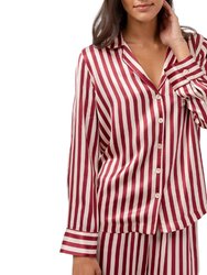 Alba Silky Pajama Set In Blush/wine Stripe