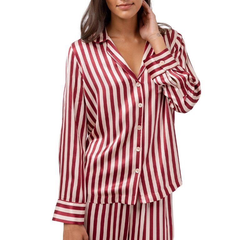 Alba Silky Pajama Set In Blush/wine Stripe