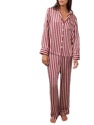 Alba Silky Pajama Set In Blush/wine Stripe - Blush/wine Stripe