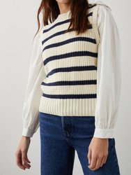 Bambi Sweater Vest With Contrasting Sleeves - Ivory Navy Stripe - Ivory Navy Stripe