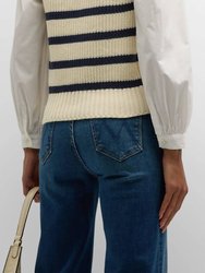 Bambi Sweater Vest With Contrasting Sleeves - Ivory Navy Stripe