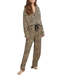 Clara Animal Print Long Pajama Set In Sand Jaguar - Sand Jaguar