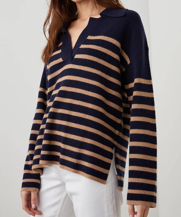 Harris Sweater In Camel/Navy - Camel/Navy