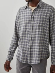 Lennox Button Down Shirt In Charcoal Flax Melange