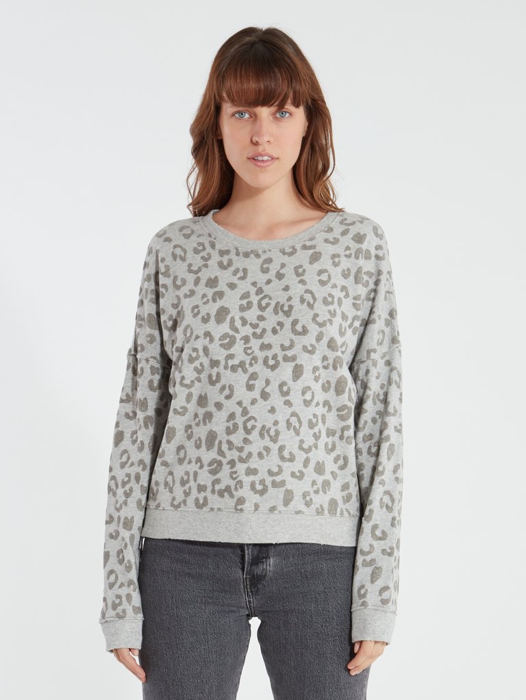 Marlo Crewneck Sweater - Flocked Heather Grey Leopard