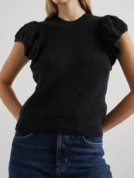 Penelope Short Sleeve Sweater In Black - Black