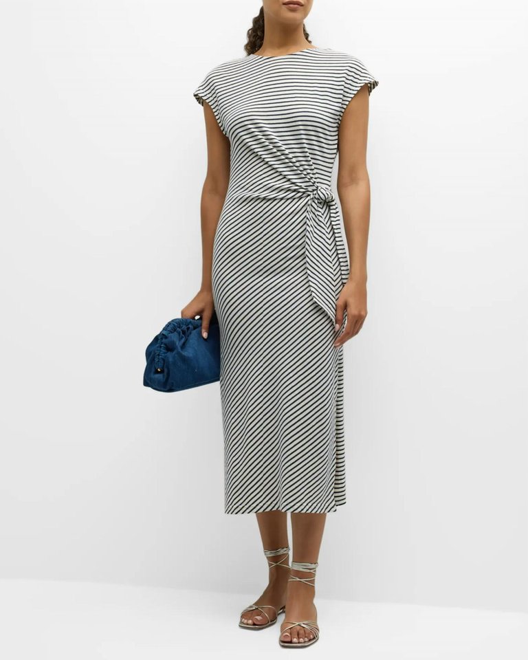 Selah Striped Midi Dress In Ivory Navy Stripe - Ivory Navy Stripe