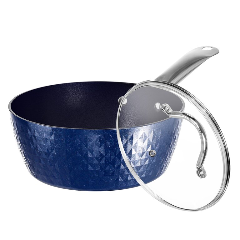 1.2 qt. Aluminum Alloy Nonstick Sauce Pan In Blue With Lid - Blue