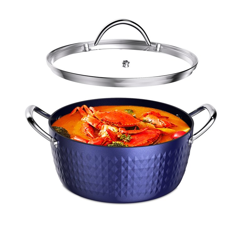 3.7 qt. Aluminum Alloy Nonstick Sauce Pan In Blue With Lid