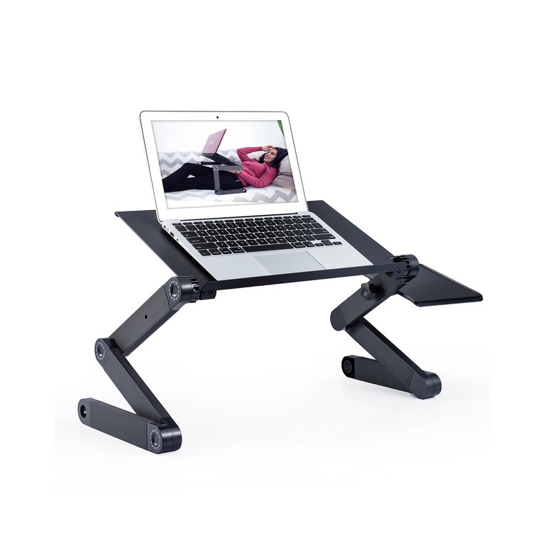 Adjustable And Foldable Portable Laptop Stand With Mouse Pad And 2 CPU Cooling USB Fans - Black - Black