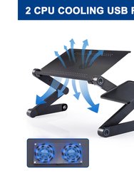 Adjustable And Foldable Portable Laptop Stand With Mouse Pad And 2 CPU Cooling USB Fans - Black