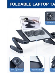 Adjustable And Foldable Portable Laptop Stand With Mouse Pad And 2 CPU Cooling USB Fans - Black