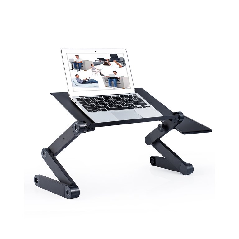 Adjustable And Foldable Portable Laptop Stand With Mouse Pad And 2 CPU Cooling USB Fans - Black