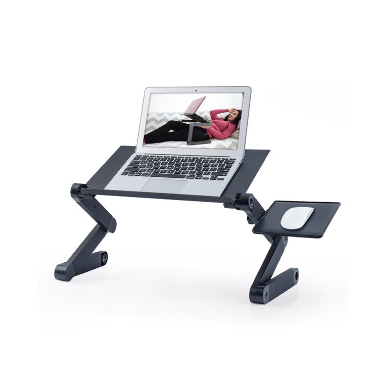 Adjustable And Foldable Portable Laptop Stand With Mouse Pad - Black