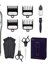 Professional LED Displayed Cordless Hair Trimmer Set With Grooming Kit - Silver