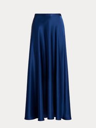 Polo Bias Cut Double Faced Satin Skirt In Holiday Navy