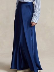 Polo Bias Cut Double Faced Satin Skirt In Holiday Navy - Holiday Navy