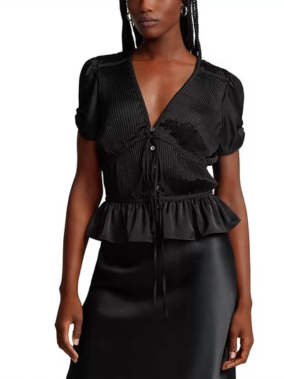 Ralph Lauren Polo Braided Trim Pleated Satin Peplum Top product