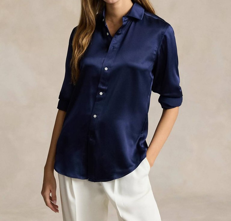 Polo Classic Fit Silk Shirt In Newport Navy - Newport Navy