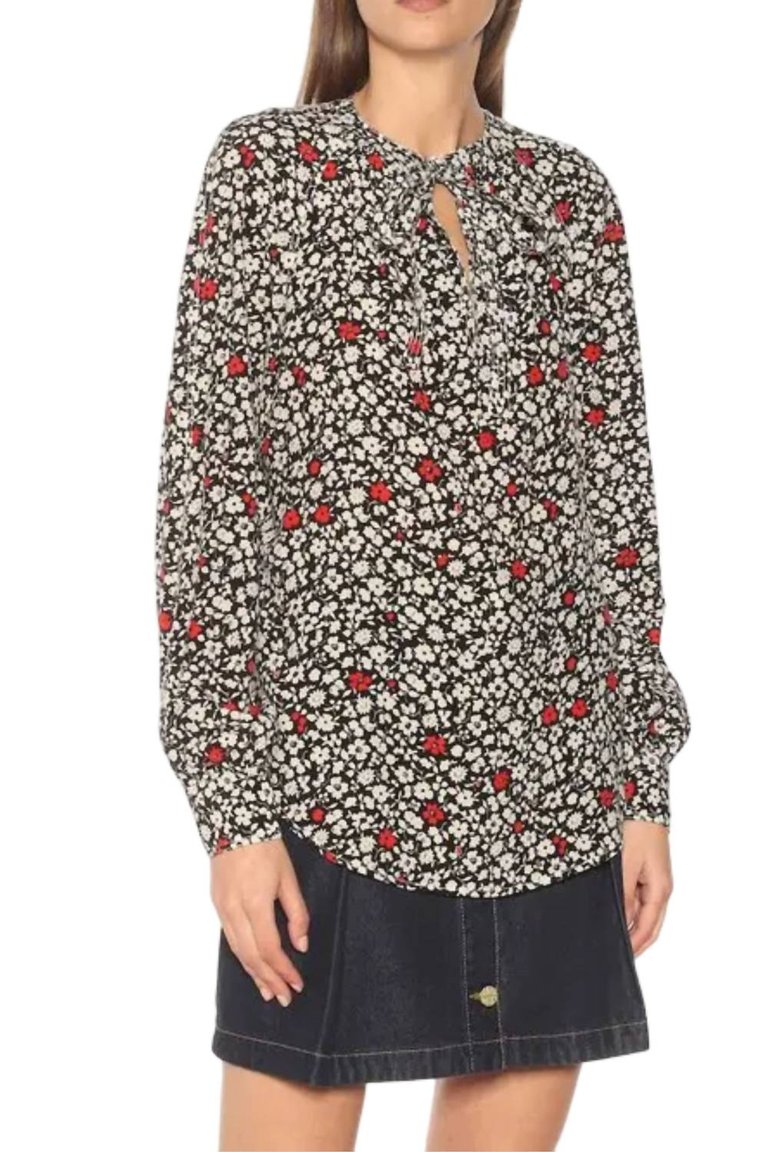 Poppy Floral Long Sleeve Top In Multi Black - Multi Black