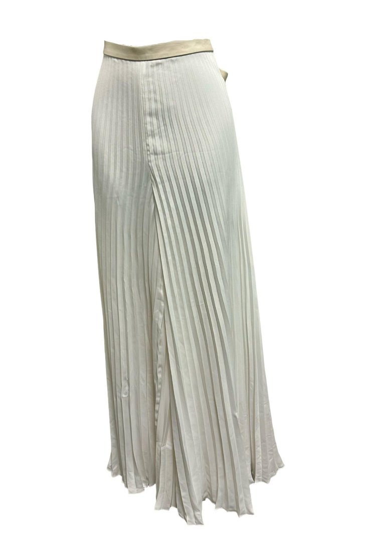 Women's Pleated Wide Pant With Leather Waist In Cream - Cream