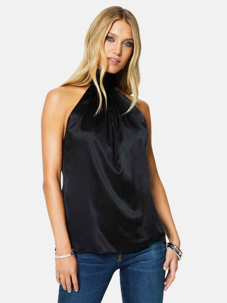 Lori Sleeveless High Neck Silk Top 