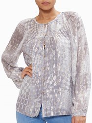 Oaklynn Button Down Blouse - Light Slate Lurex Kaleidoscope