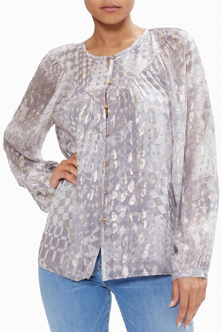 Oaklynn Button Down Blouse - Light Slate Lurex Kaleidoscope