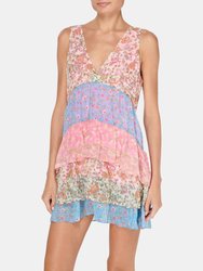 Printed Gigi V-Neck Mini Dress  - Ivory/Horizon/Rose Pink Combo