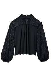 Sorinda Lace Mock Neck Top In Black