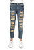 Boy's Skinny Fit Heavy Rip & Repair Denim Pants - Blue