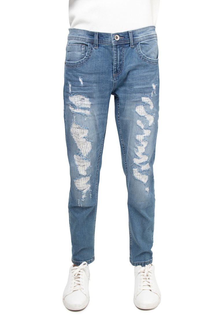 Boy's Skinny Fit Rip & Repair Denim Pants - Light Stone - Light Stone