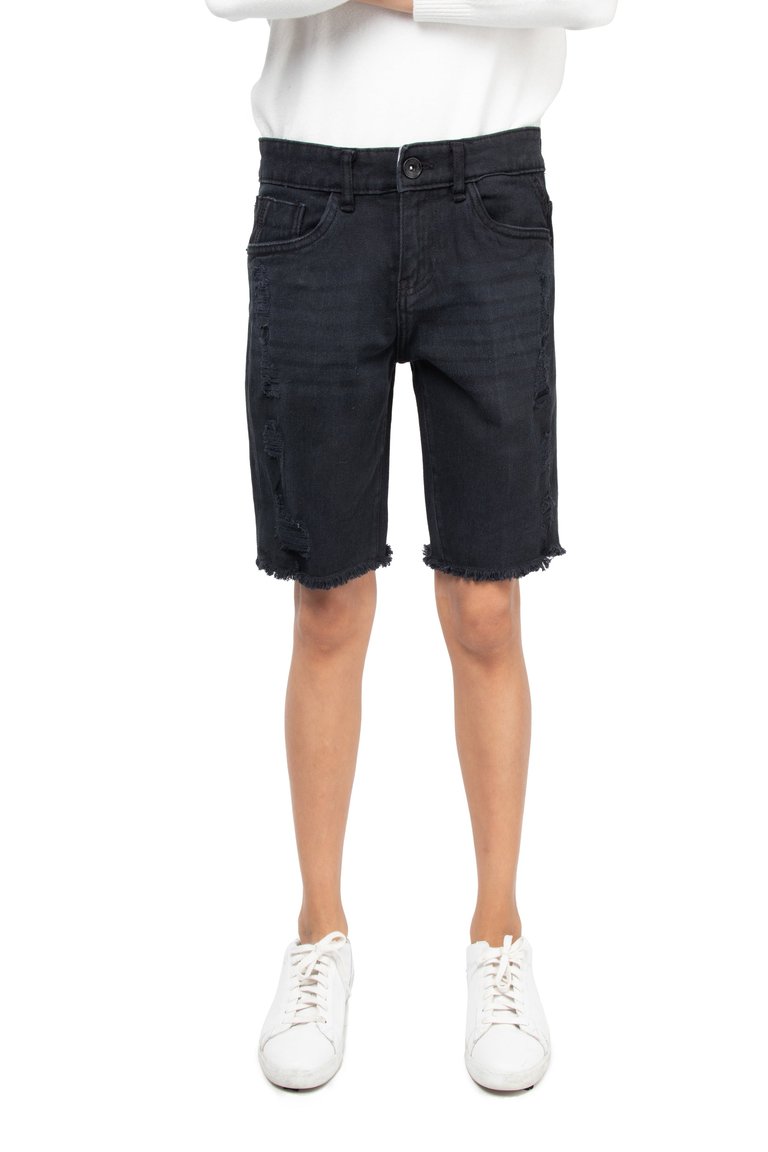 Boy's Slim Fit Distressed Denim Cut Off Shorts - Black Wash